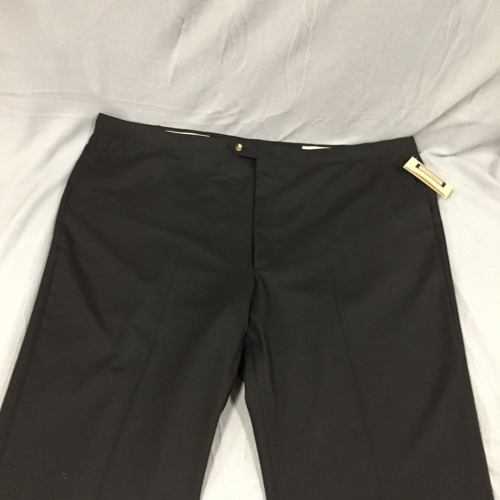 Sansabelt Mens Black Comfort Dress Pants 52RX Wool Blend Unfinished Hem